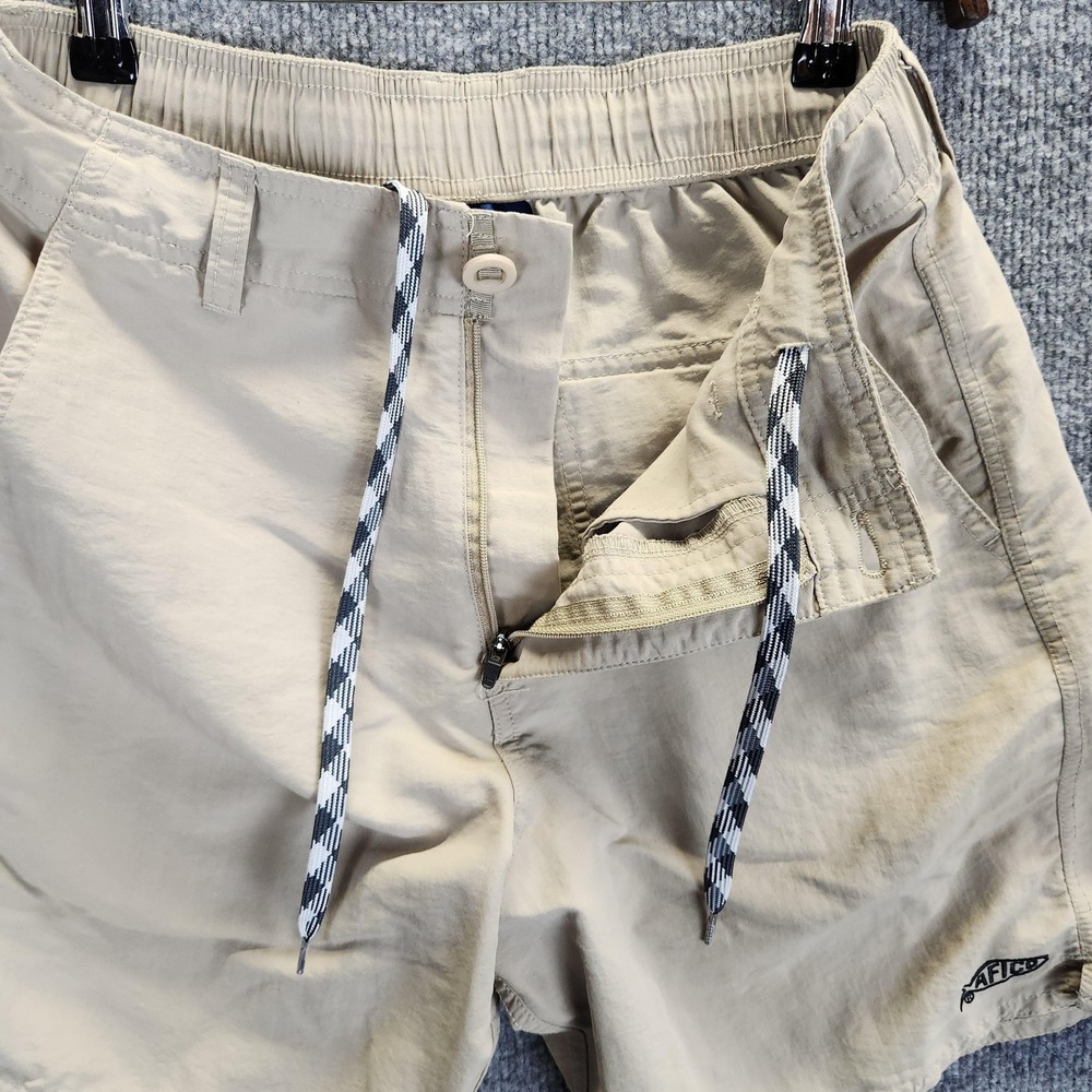 AFTCO Shorts Mens 28 Tan Khaki Nylon Fishing Elastic Waist Drawstring Quick Dry - Picture 9 of 13